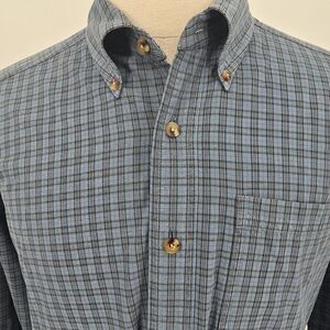 L.L. Bean Blue Plaid Long Sleeve Cotton Button Down Shirt Men's L Tall
